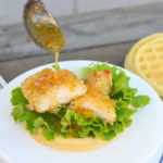 Chicken and Waffles with Orange Honey Sauce; a sweet and savory southern comfort food #LeggoMyEggo #HearTheNews #ad | mybigfathappylife.com