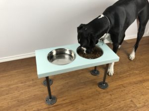 DIY Raised Dog Feeder - How to make raised dog food bowls with industrial style legs.