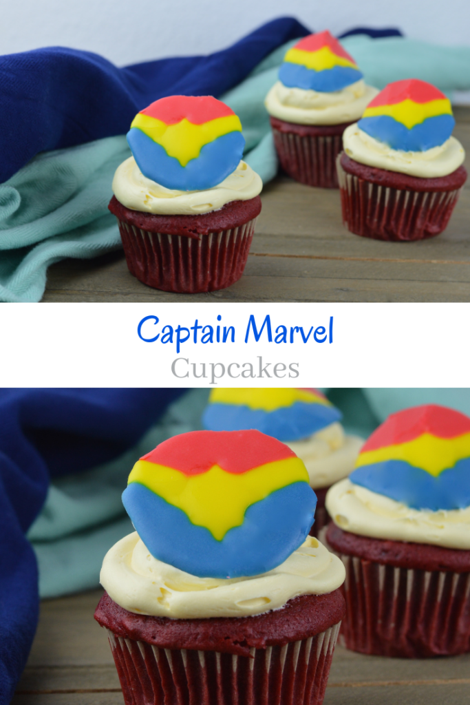 These awesome Captain Marvel Cupcakes are SUPER easy to make and perfect to celebrate the premiere of Captain Marvel!