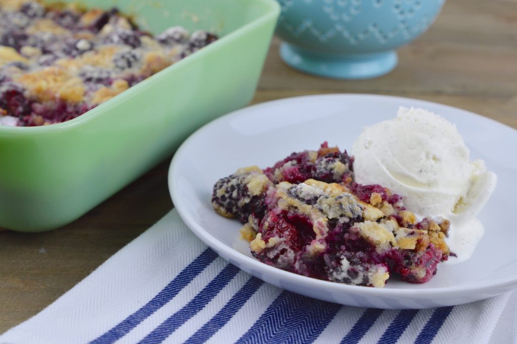 This easy, five-ingredient Blackberry Cobbler recipe is sweet and tart and comes out perfect every time!