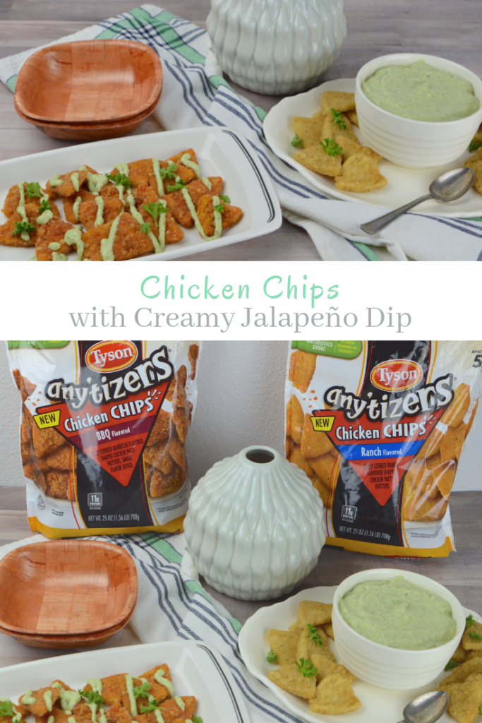 This snack hack is perfect for movie night: crispy, flavor-packed Chicken Chips with creamy jalapeño dip that is so addictive you'll be adding it to everything!