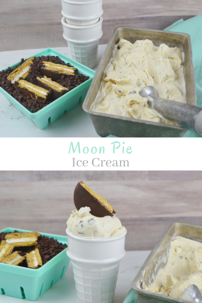 Creamy, chocolatey and marshmallowy this Moon Pie Ice Cream is easy to make and a great way to cool off this summer!