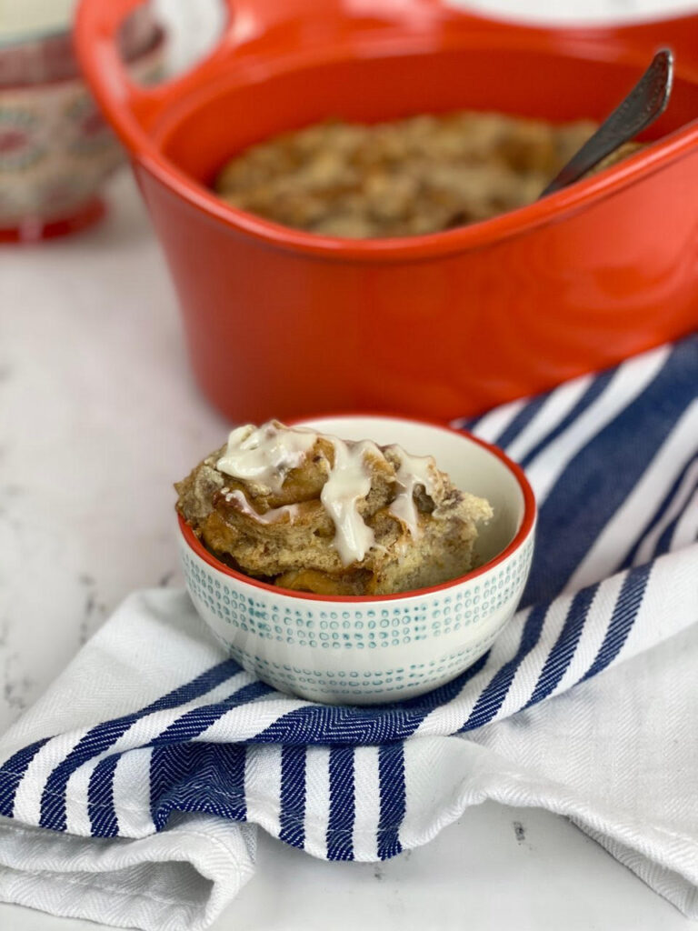 This delicious Donut Bread Pudding works for both dessert or brunch! It is the perfect way to use up day-old donuts in a fun way.