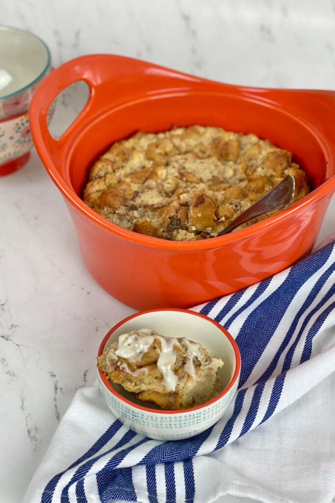 This delicious Donut Bread Pudding works for both dessert or brunch! It is the perfect way to use up day-old donuts in a fun way.