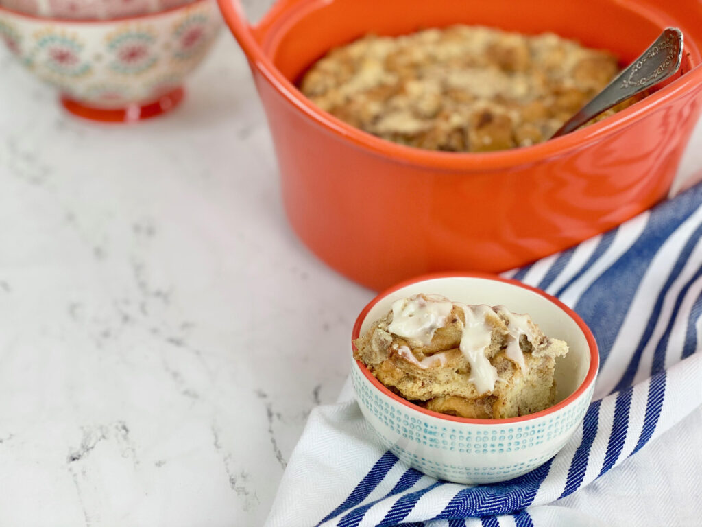 This delicious Donut Bread Pudding works for both dessert or brunch! It is the perfect way to use up day-old donuts in a fun way.