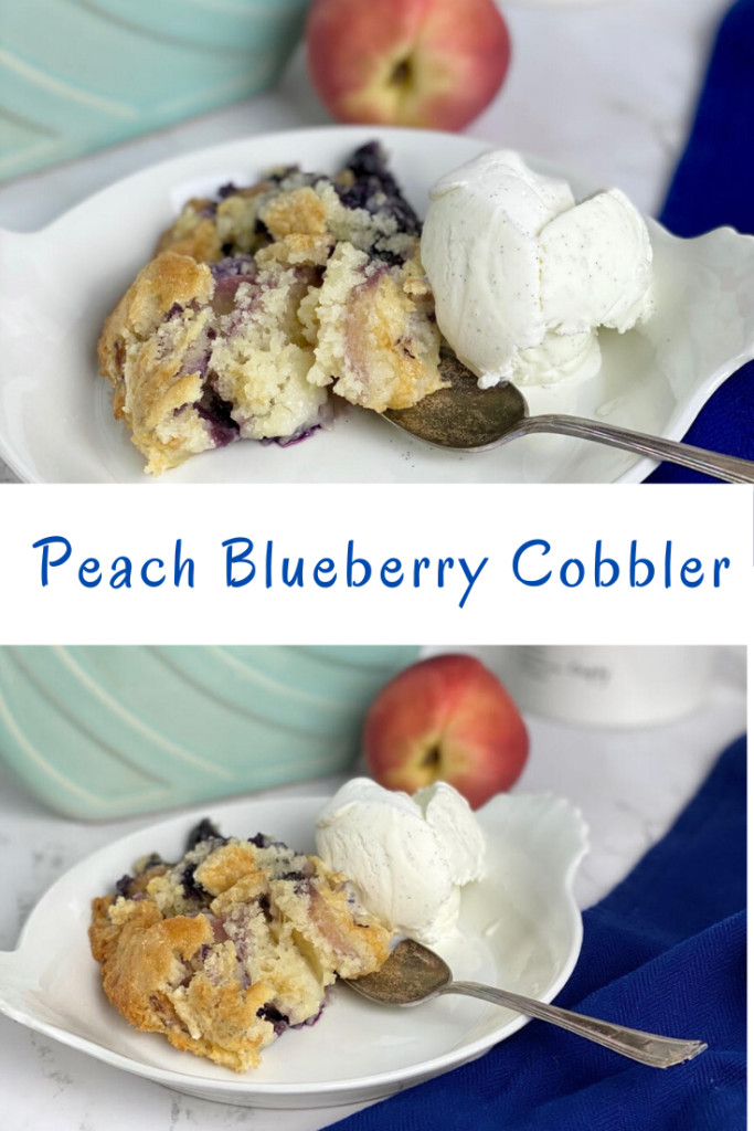 This easy, six-ingredient Peach Blueberry Cobbler recipe is bursting with flavor and comes out perfect every time!