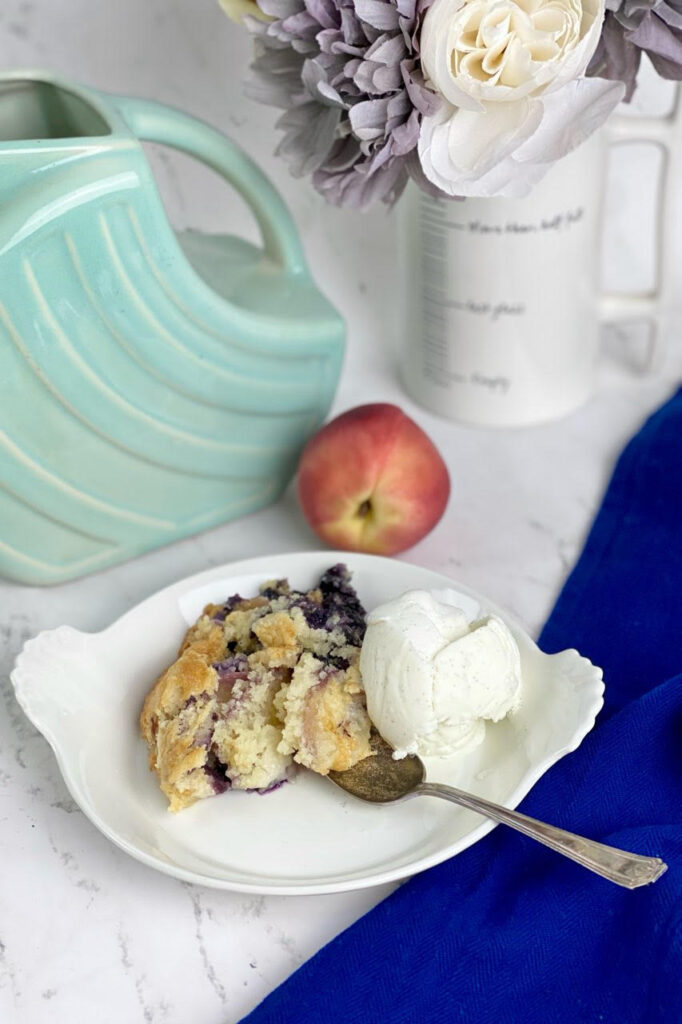 This easy, six-ingredient Peach Blueberry Cobbler recipe is bursting with flavor and comes out perfect every time!