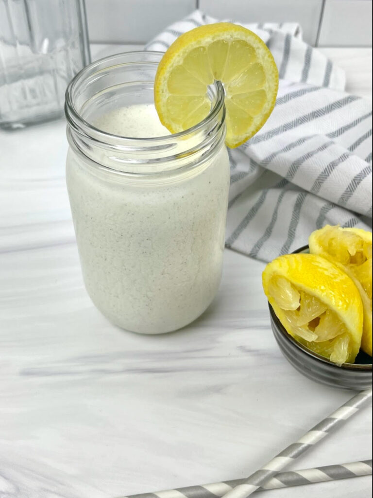 This creamy and delicious Frosted Lemonade is both tart and sweet. It is the perfect frozen treat to enjoy this summer on a warm afternoon.