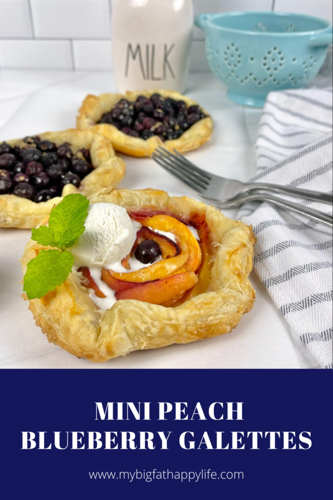 Gorgeous mini peach blueberry galettes are the perfect, fun, and simple dessert with seasonal fruit.