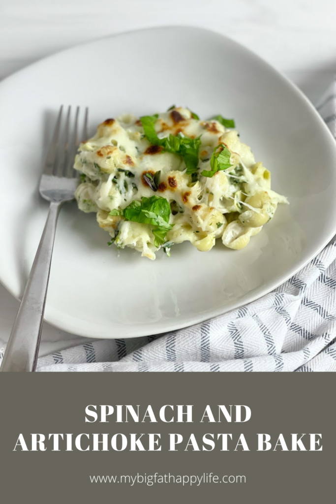 This cheesy, vegetable-filled Spinach Artichoke Pasta Bake will become a family favorite and it is easy enough to make for a weeknight meal.