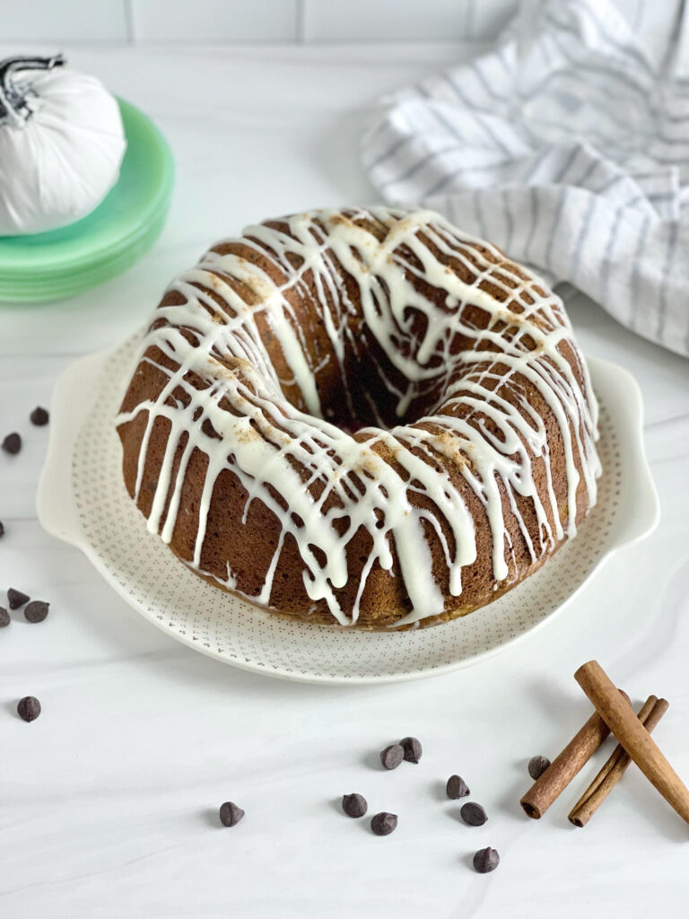 This Pumpkin Bundt Cake with Cream Cheese Frosting is full of fragrant fall spices, pumpkin flavor, and sweet cream cheese frosting.