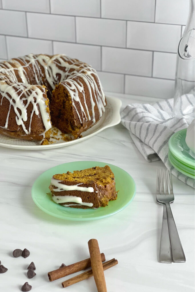 This Pumpkin Bundt Cake with Cream Cheese Frosting is full of fragrant fall spices, pumpkin flavor, and sweet cream cheese frosting.