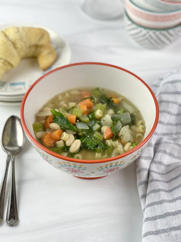 This Tuscan Style White Bean Soup makes a delicious dinner that is filled with vegetables and plant-based protein. It can also be made vegan and/or gluten-free. 