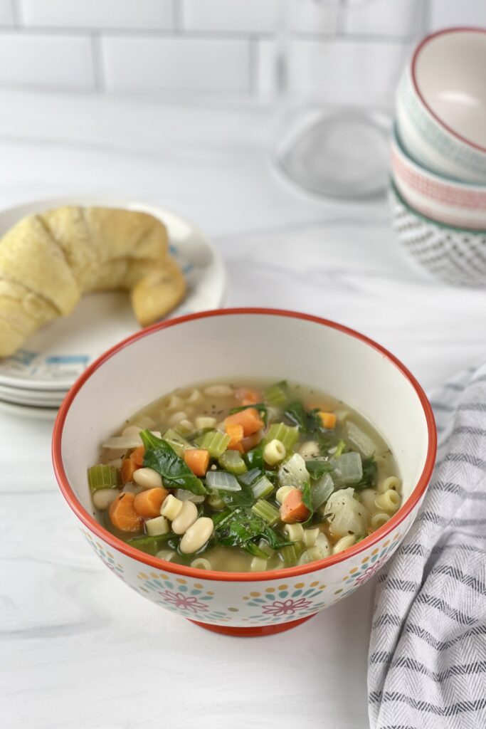 This Tuscan Style White Bean Soup makes a delicious dinner that is filled with vegetables and plant-based protein. It can also be made vegan and/or gluten-free. 