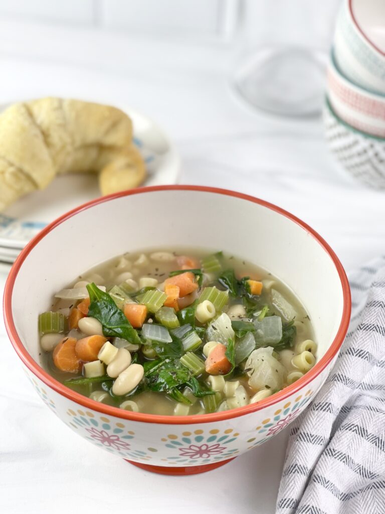 This Tuscan Style White Bean Soup makes a delicious dinner that is filled with vegetables and plant-based protein. It can also be made vegan and/or gluten-free. 